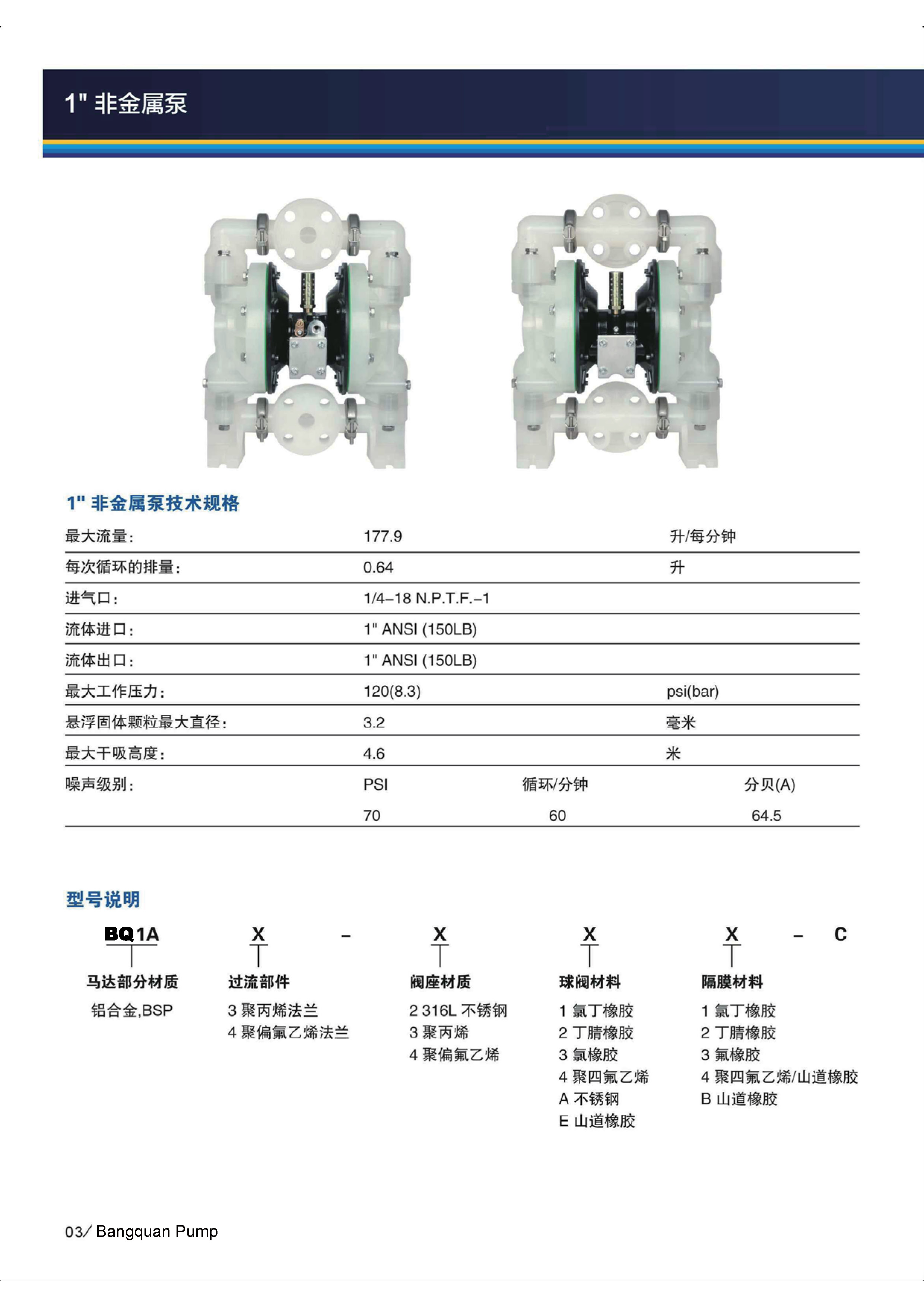 BQ1A3-344-C BQ1A3-3EB-C 1寸塑料氣動隔膜泵性能參數